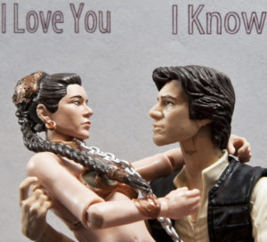 Han Solo and Princess Leia embrace