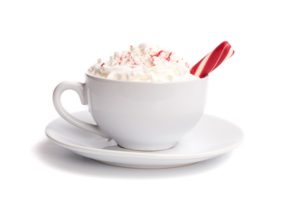 A Peppermint Latte on a white saucer